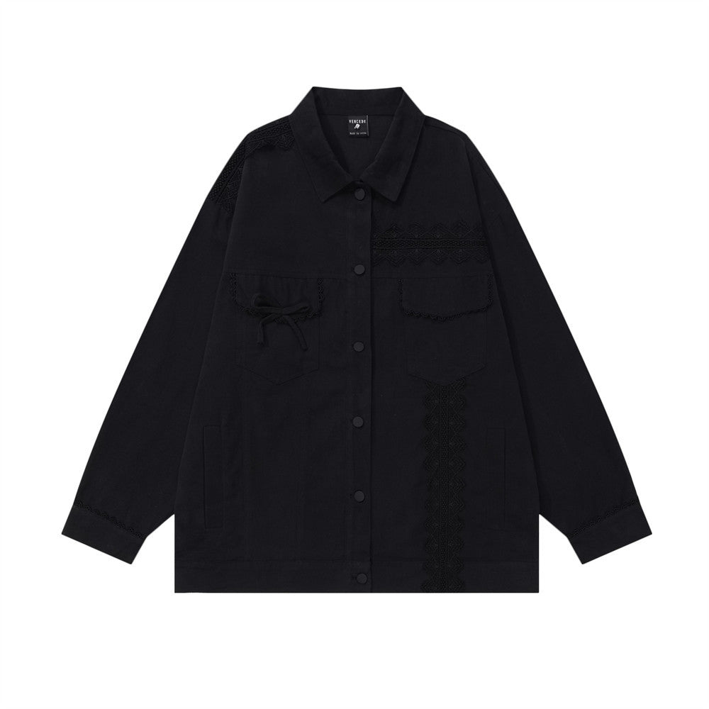 Lace Design Sense Personalized Minority Solid Color Baggy Coat