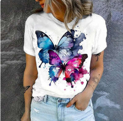 Cute Owl Pattern 3D Printed Round Neck Short Sleeve
