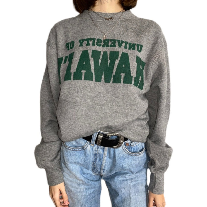 Autumn New American Retro Grey Letter Print Small Round Neck Sweater