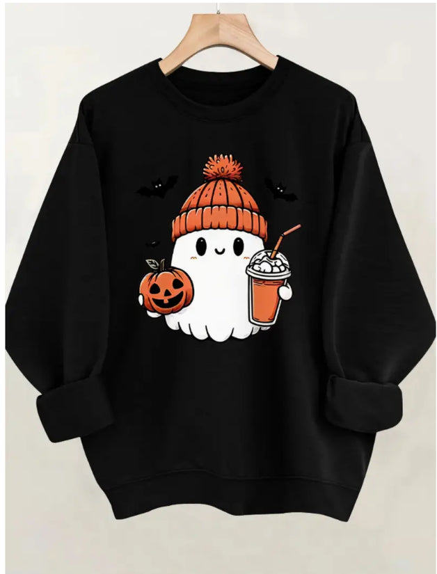 Fleece sweatshirt med bogstavprint og lange ærmer
