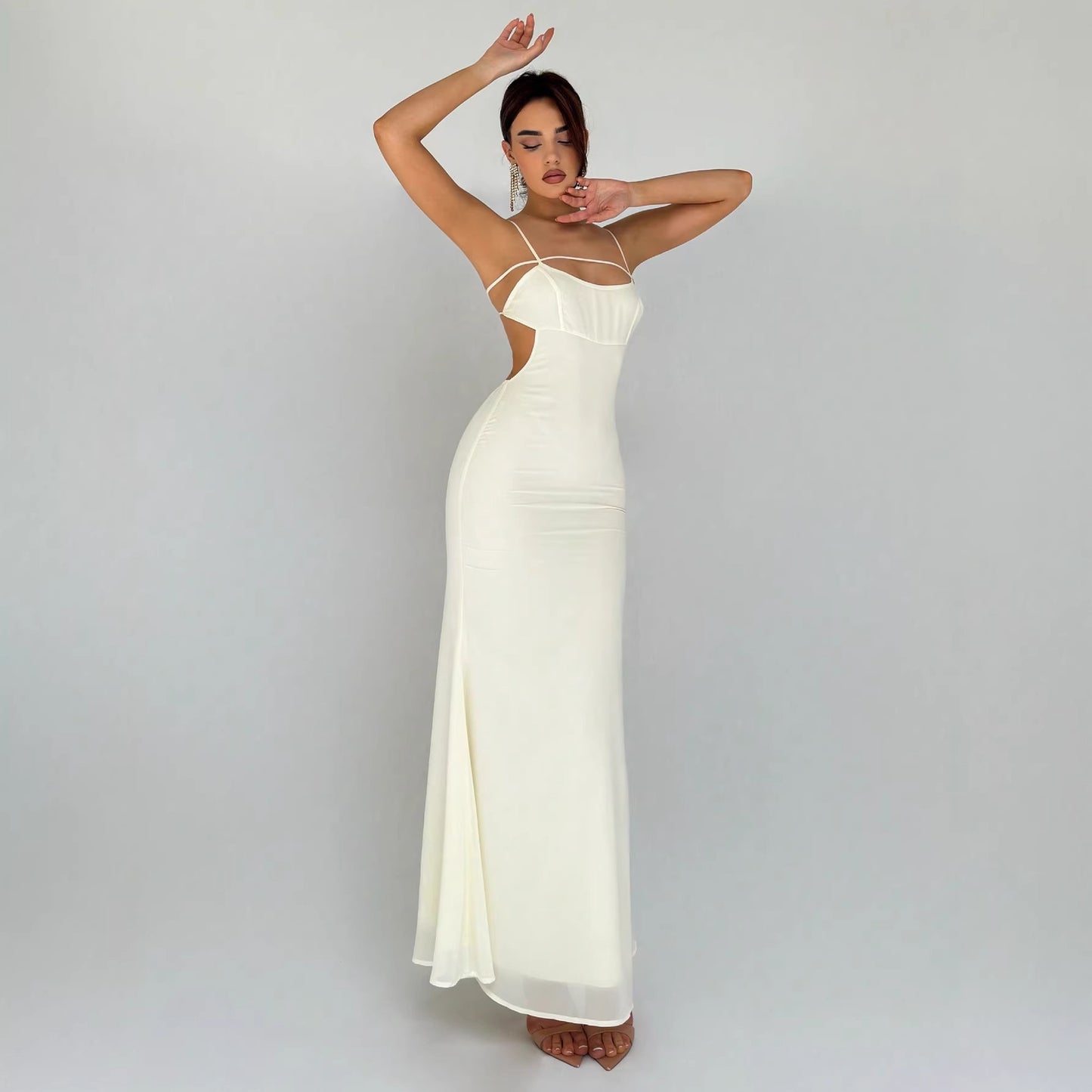 Feminine Hollow-Out Camisole Two-Layer Non-See-Through Dress