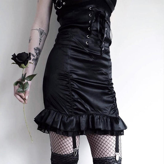 Women's Show Thin Black High Waist Sheath Stitching Skirt