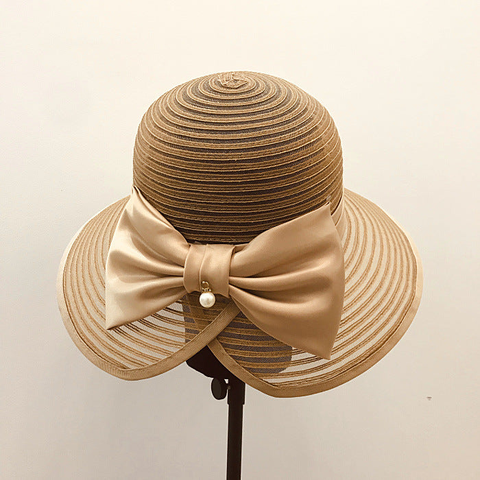 Pearl Bow Vintage Beach Fisherman's Straw Hat