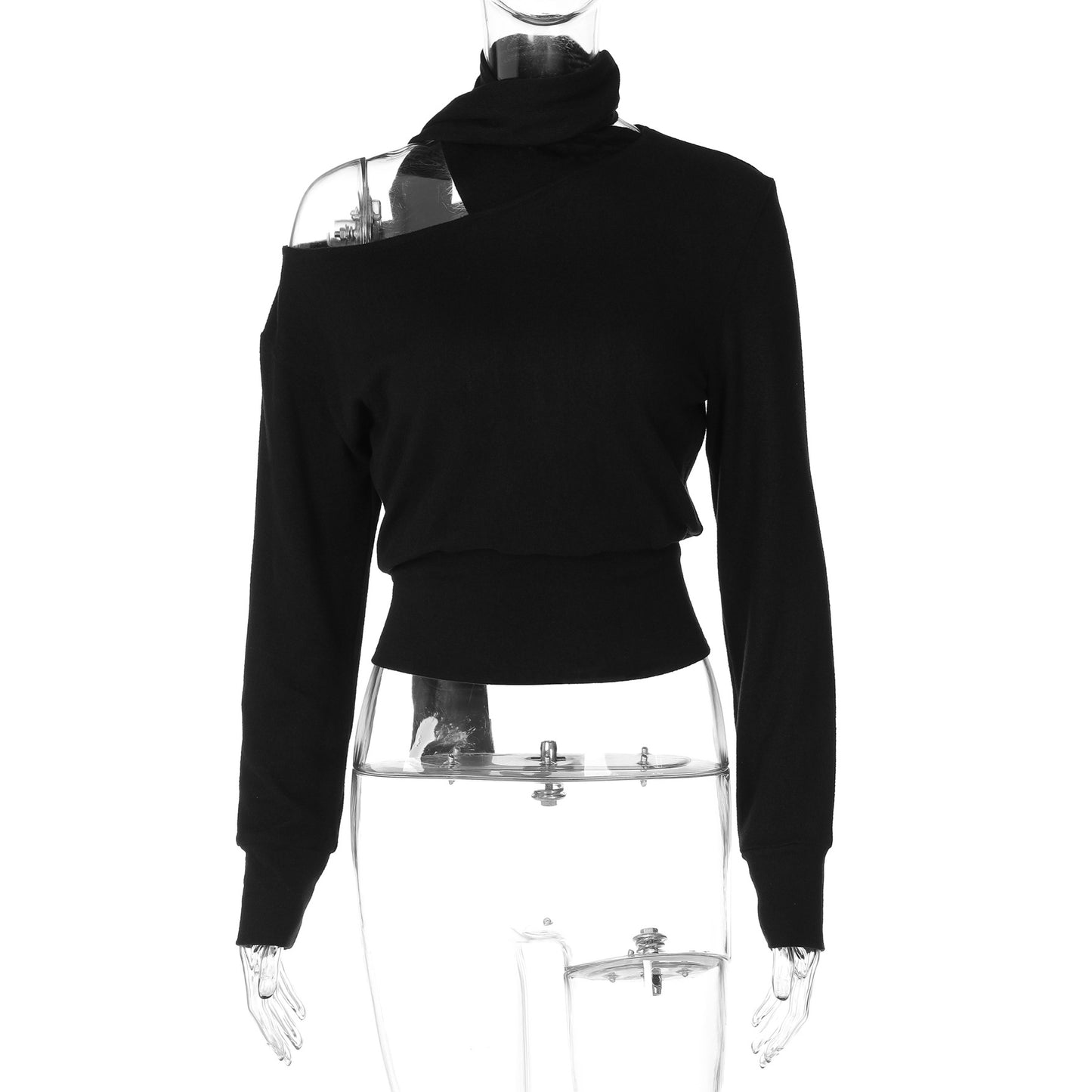 Fashion One-shoulder Cold-shoulder Waist-tight T-shirt Long Sleeve