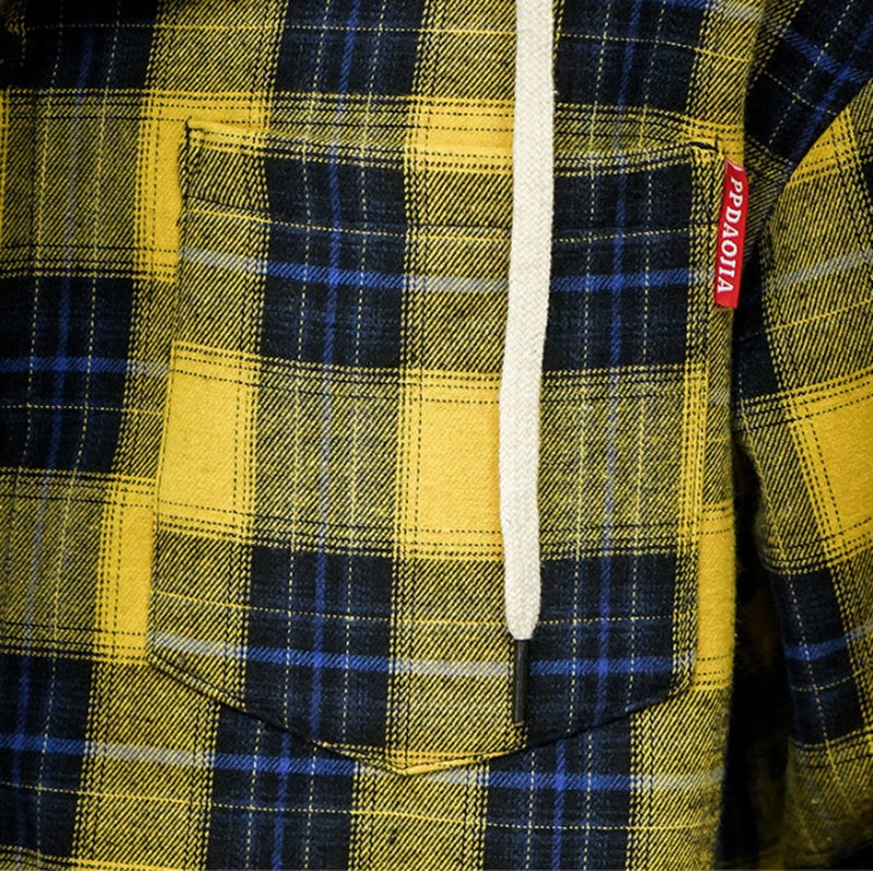 Size Black Wall Plaid Hooded Plus Velvet Thick Warm Shirt