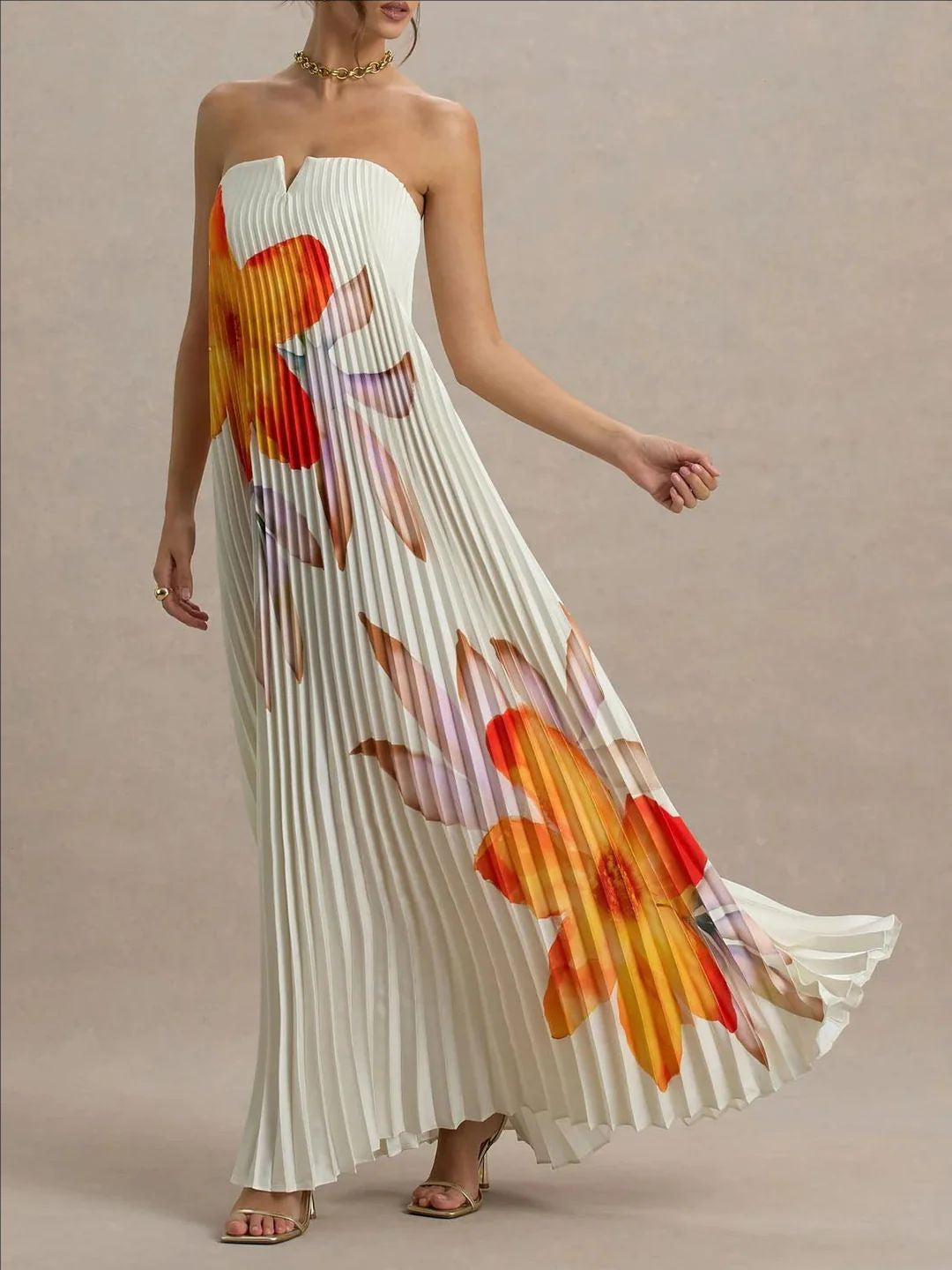 Off-the-shoulder Loose-fit Intricately Pleated Maxi Dress For Women