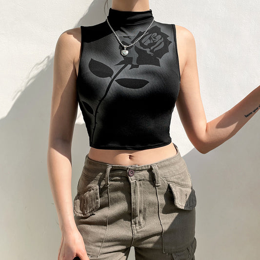 Individual Rosetryk Høj Kort Ærmeløs Tanktop