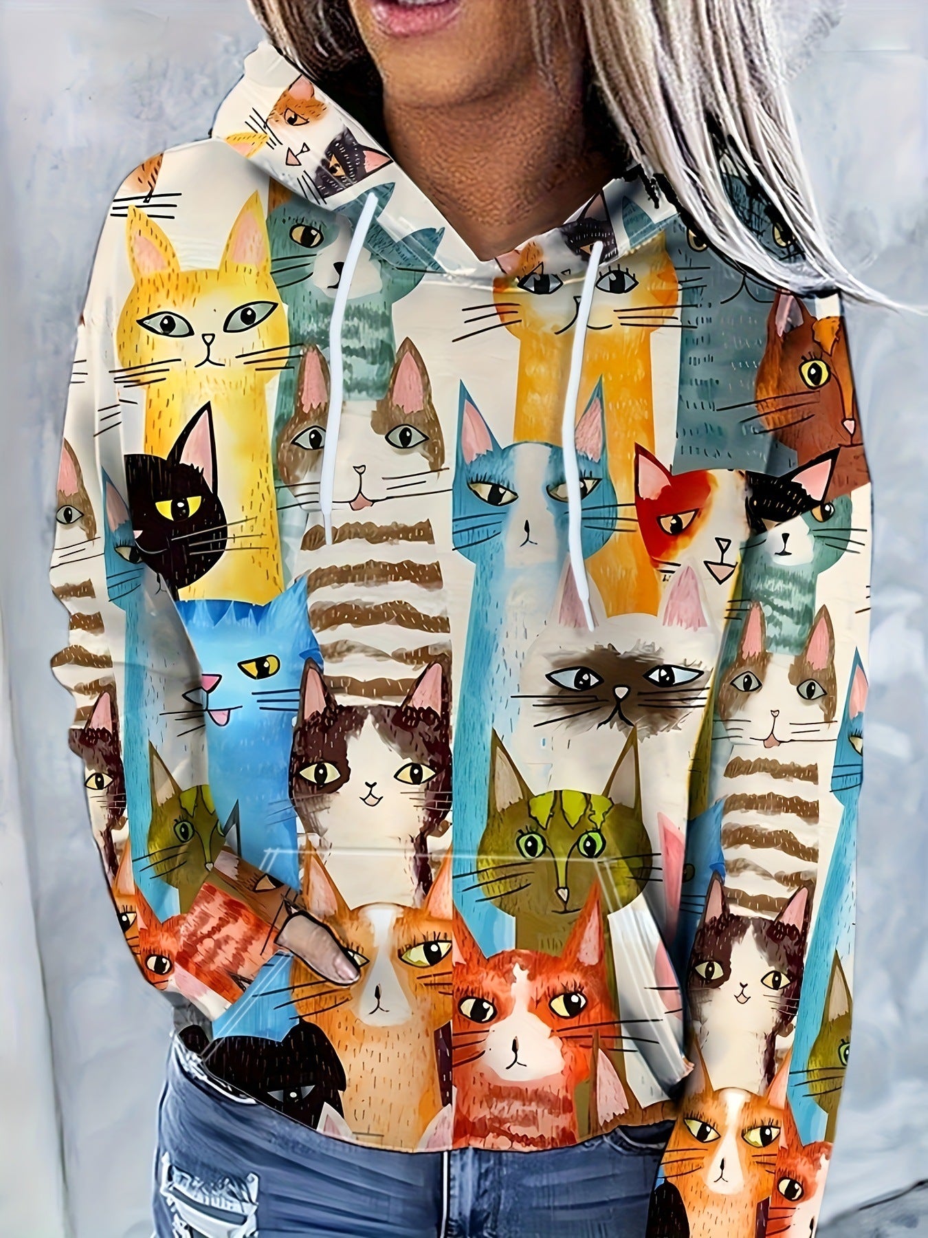 Digital-Print Casual Streetwear Dame Hættetrøje 3D