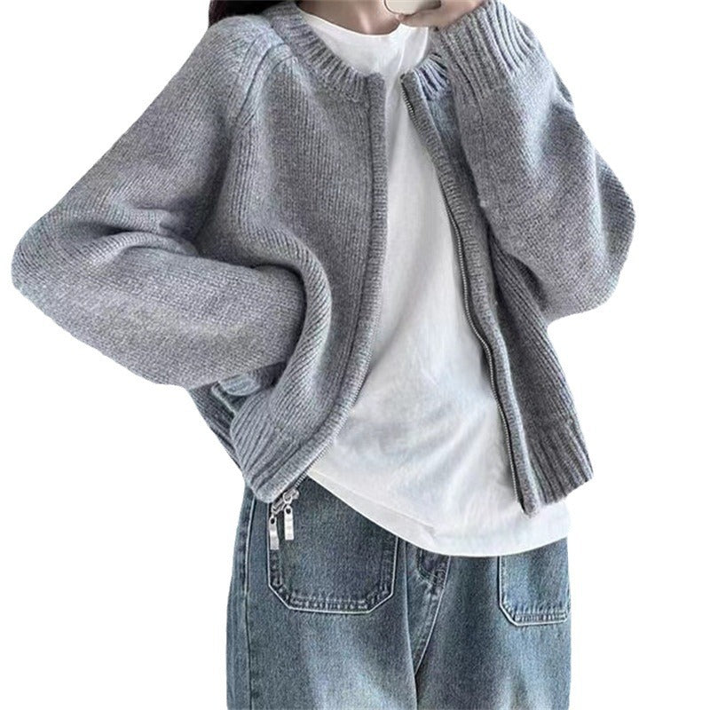 Autumn And Winter New Loose Gray Cropped Sweater Coat