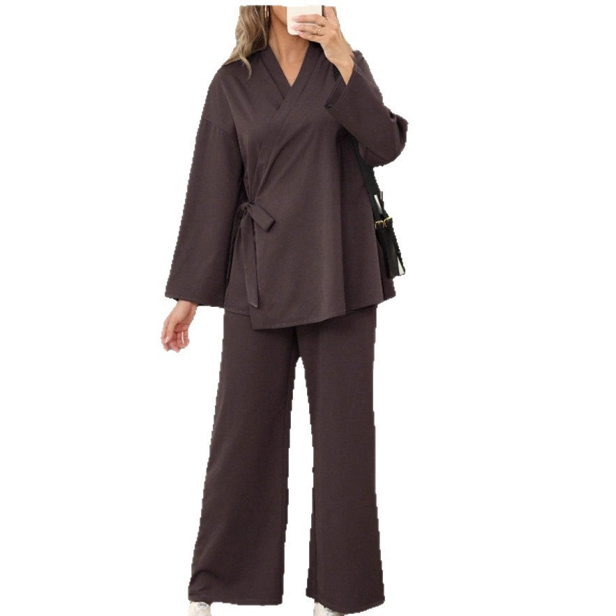 Women's Loose-fitting Top And Wide-leg Pants Two-piece Set