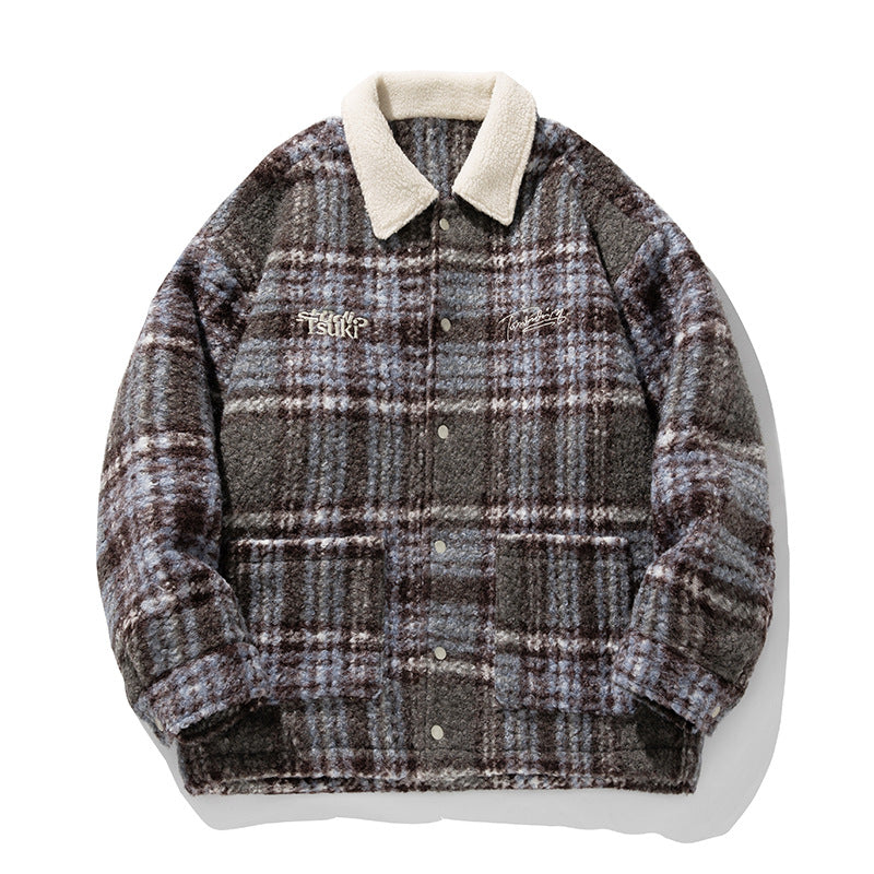 Heavy Retro Multi-colored Stripe Cotton-padded Woolen Coat