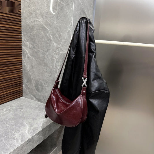 Women's Cow Leather Bag Single Shoulder Crossbody Oil Wax Leather Bucket Bag