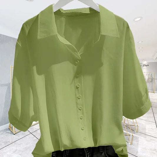 Short Sleeve Ice Silk Shirt Design Sense Loose Slimming