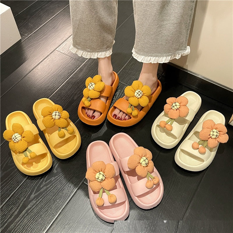 Summer New Outer Wear All-match Non-slip Flower Slippers