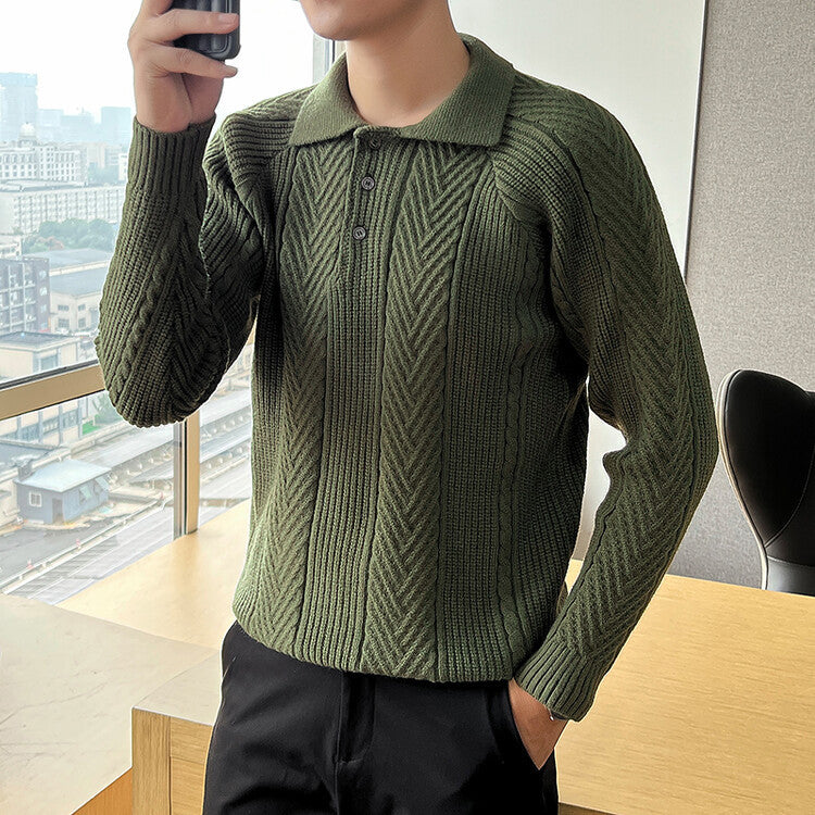Europe And America Thickened Zipper Lapel Sweater