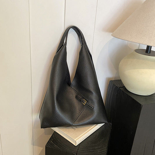 Fashionable Solid Color Soft Leather Underarm Bag Simple Large Capacity