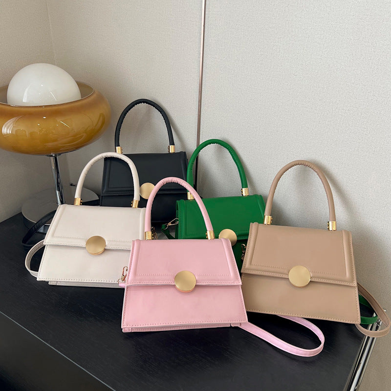 Lock Single Shoulder Crossbody Solid Color Textured Small Square Bag