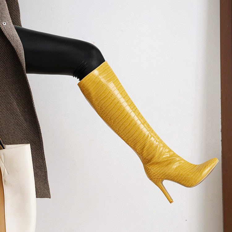 European And American Foreign Trade Hot Style Stone Grain Microfiber Pointed-toe Shoes Stiletto Heels Not Knee-high