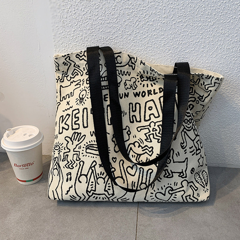 Female College Student's One-shoulder Hand-held Canvas Bag