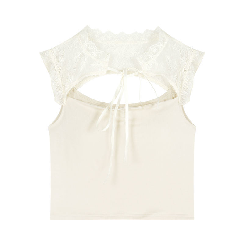 Womens French-style Cap-Sleeve Lace Camisole For Outerwear