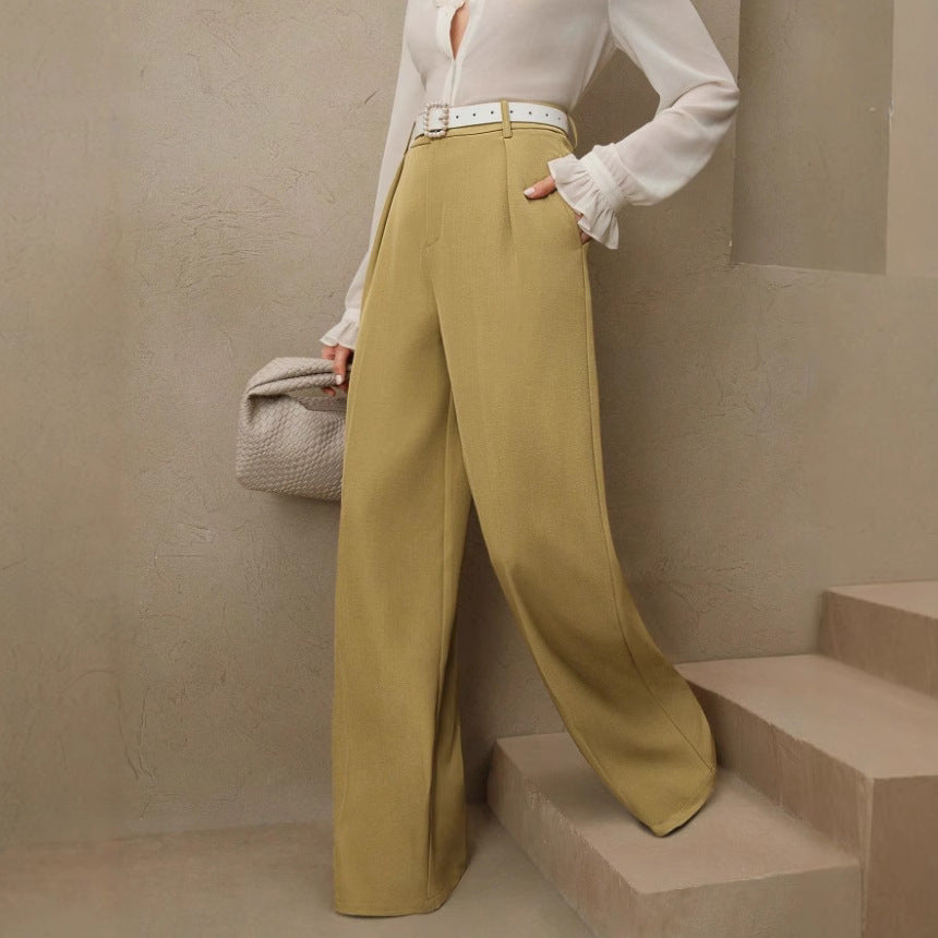 Women's Slimming Casual Draping Suit Pants Loose High Waist Wide Leg Trousers