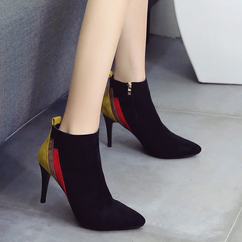 Suede color block stiletto boots