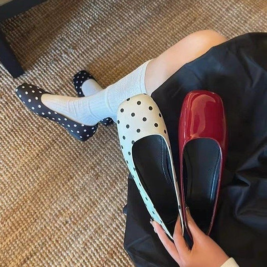 Spring Retro Ballet Flats For Women-French Square Toe Slip-On Loafers, Vintage Grandma Shoes