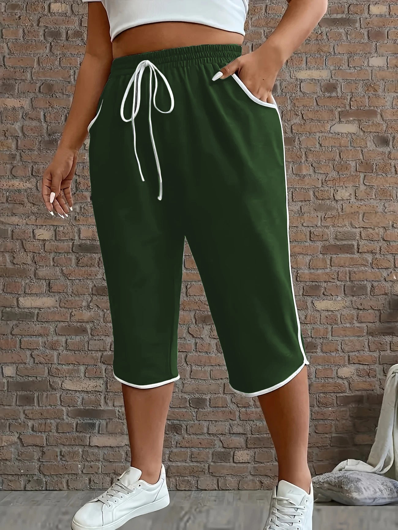 Womens Color-Block Comfortable Stretch Cropped Pants
