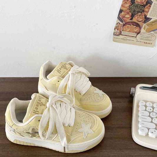 Thick Bottom Star Pattern Sneakers Women's Retro Leisure Sports Bread Shoes