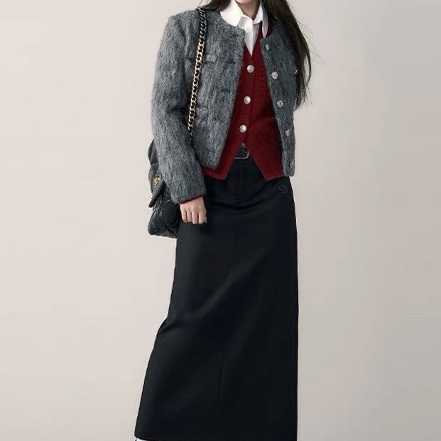 High-end Gray Suit Skirt Long