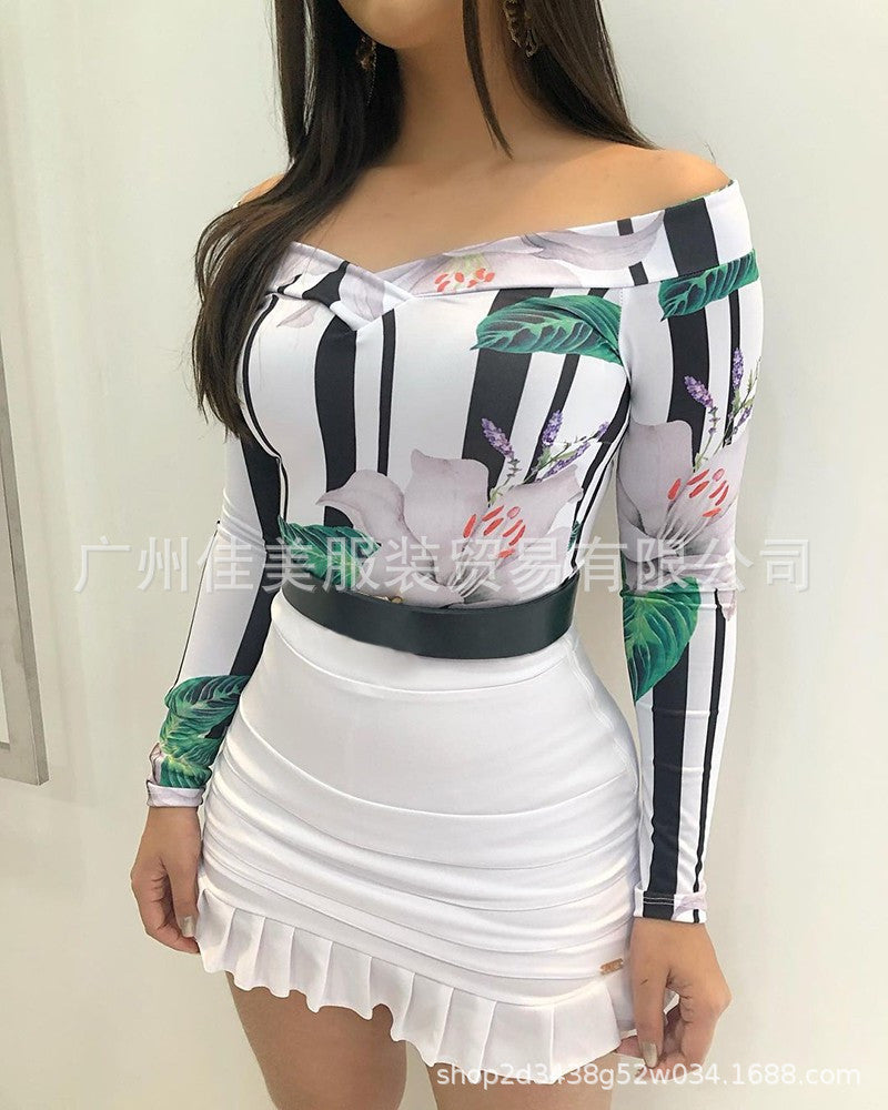 Sheath Off-shoulder Long Sleeve Short Dress Suit