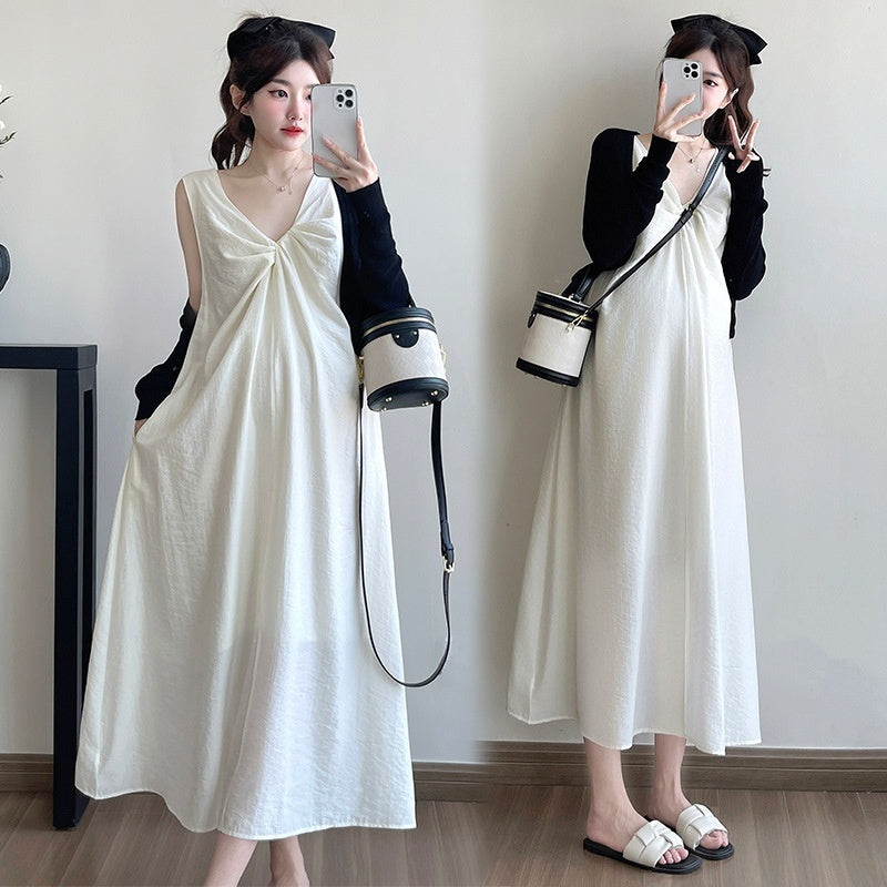 Stylish V-neck Twisted-knot Comfy Two-piece Dress Set