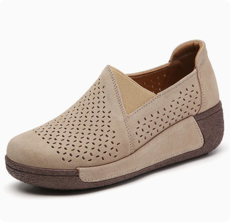Outdoors Women's Thick Bottom Toe Cap Mother Breathable Hollow Soft Bottom Wedge Hole Shoes