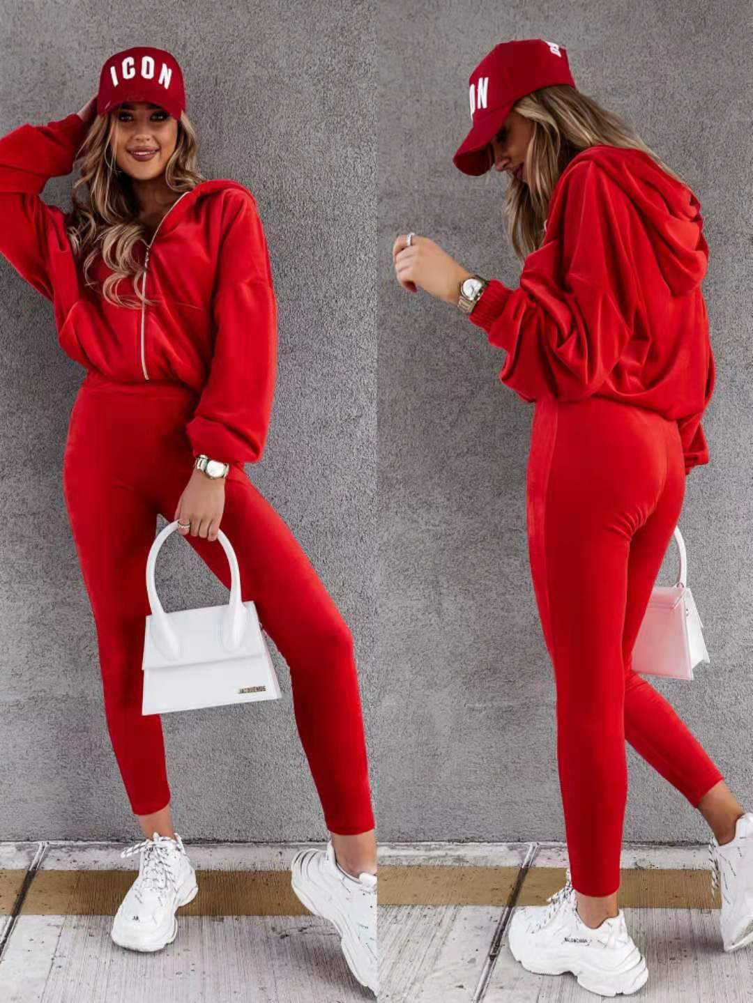 Ladies Suit Hooded Solid Color