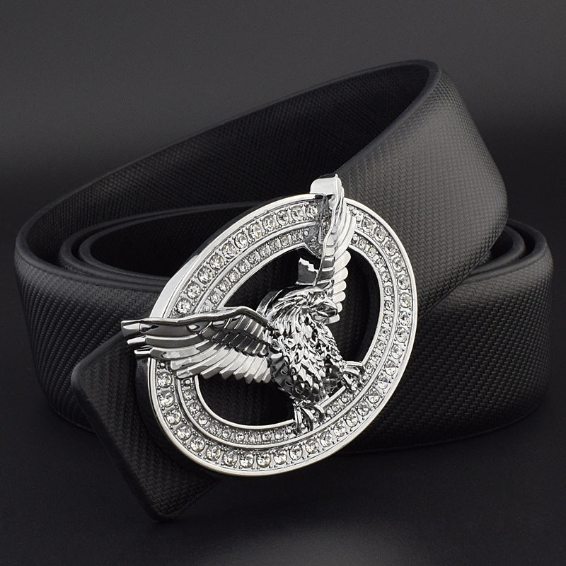 Diamond-studded Leather Belt With Animal Buckle