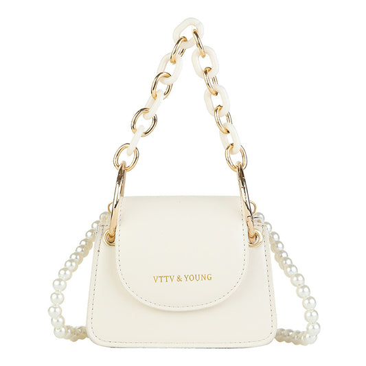 New One Shoulder Fashion Pearl Chain Small Square Bag