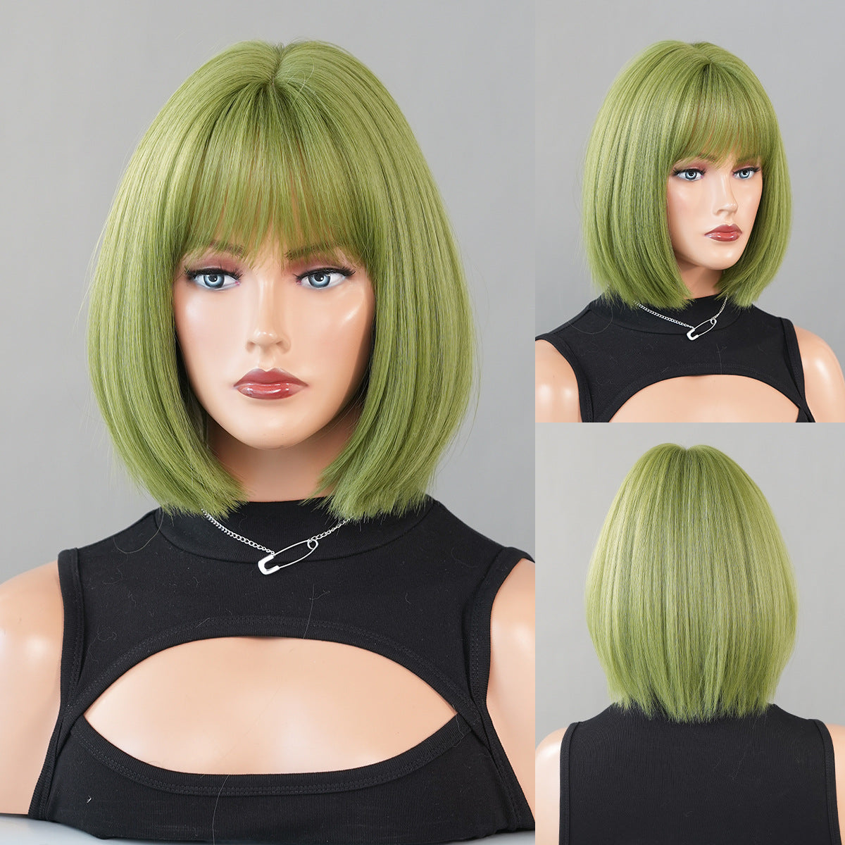 Black Short Hair Bobhaircut Straight Bangs Chemical Fiber Wig