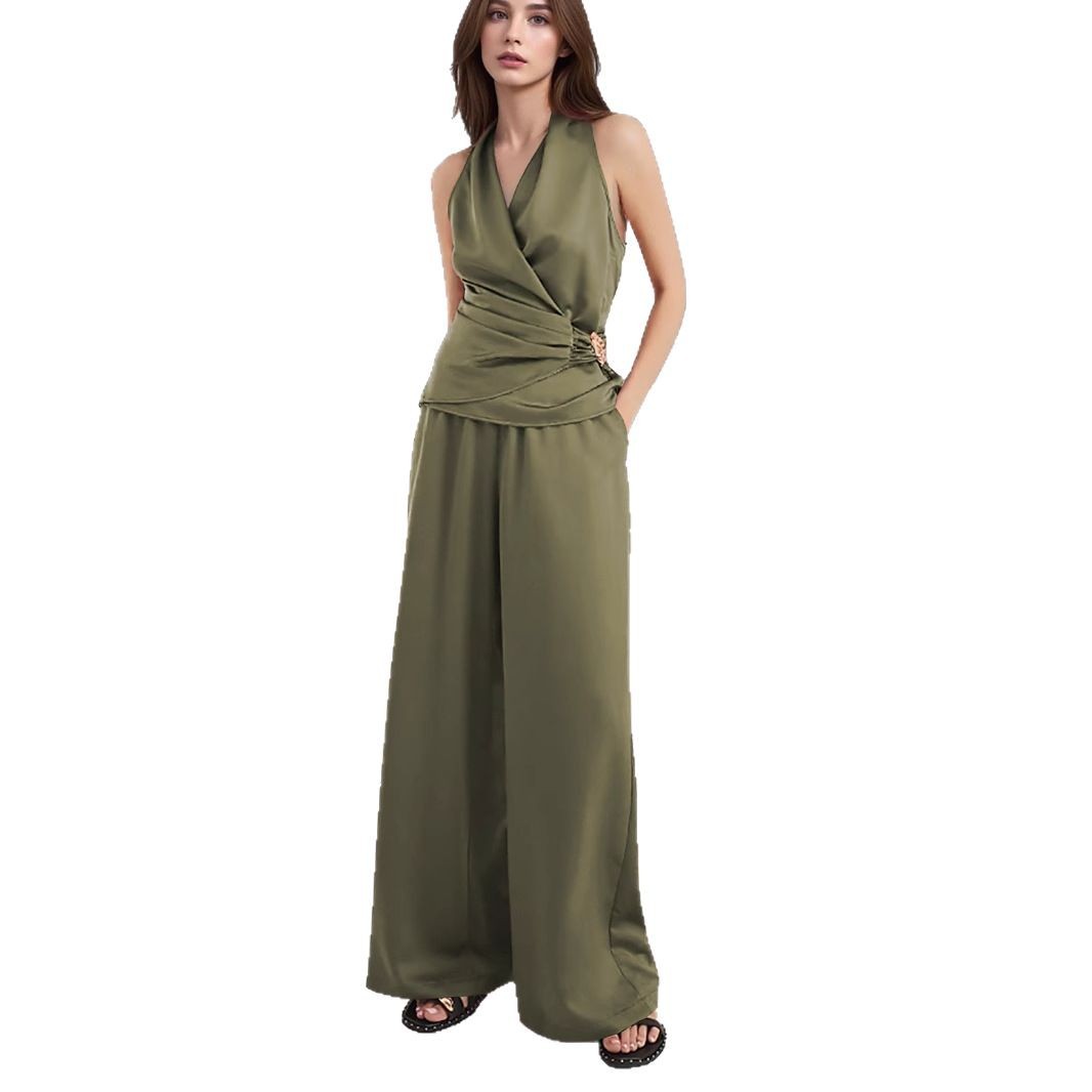 Sleeveless Vest High-waisted Wide-leg Pants Set