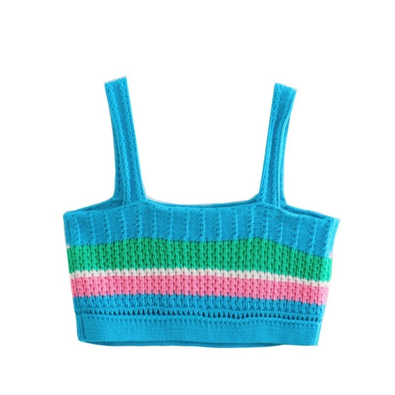 Women's American New Contrast Stripe Knit Tank Top