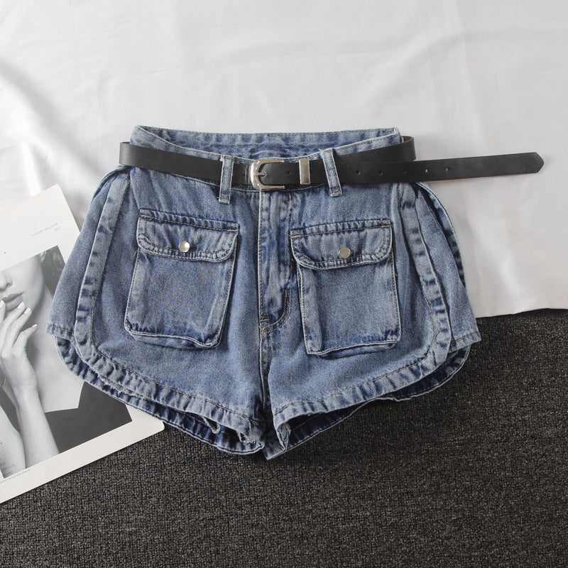 Washed white small pocket denim shorts
