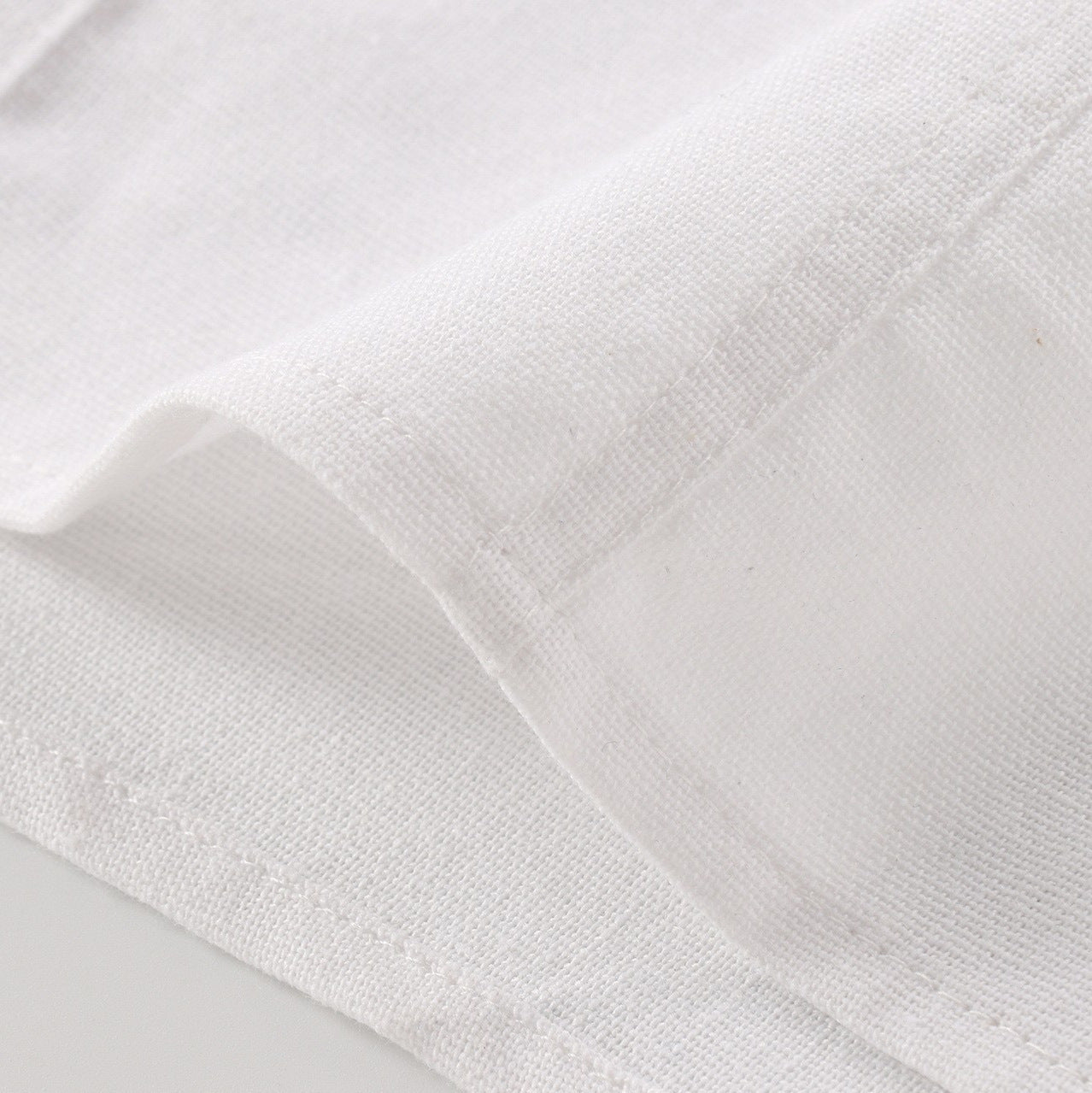White V-neck Roll-up Sleeve Linen Blend Shirt