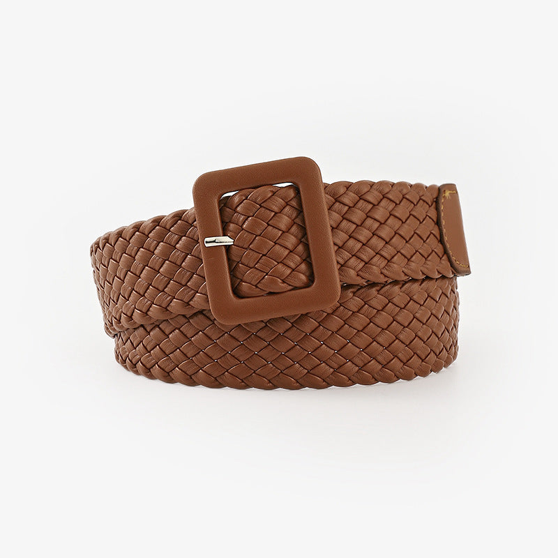 Candy Color Bag Buckle Belt Sweet Decorative Square Woven Ladies Wide Wholesale