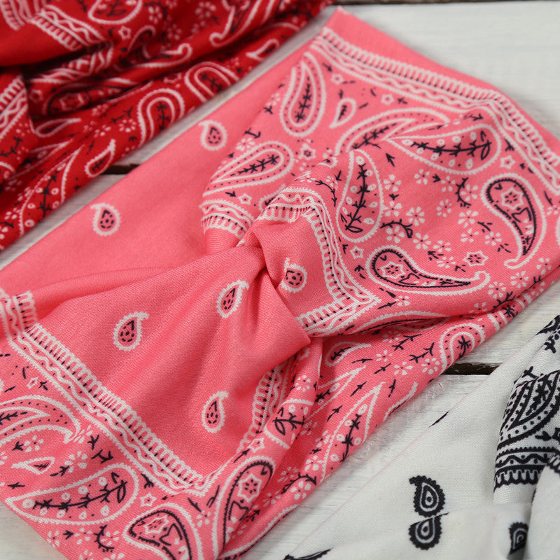 Printed Sports Headband Elastic Knotted Cross Hair Band Paisley Turban
