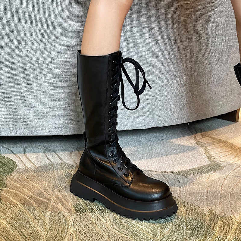 Martin Boots Knight Boots Thick-soled Round Toe Side Zipper High Boots Fashion Women's Shoes