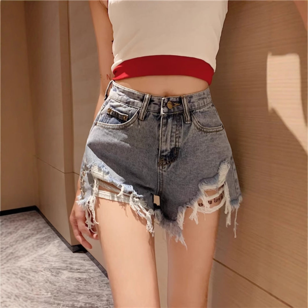 Slim Hot Girl Ripped Denim Shorts