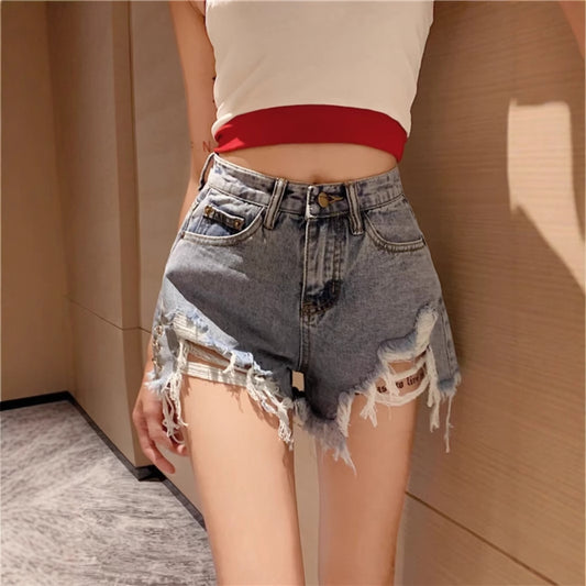 Slim Hot Girl Ripped Denim Shorts