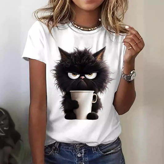 Rundhalset T-shirt med korte ærmer og print