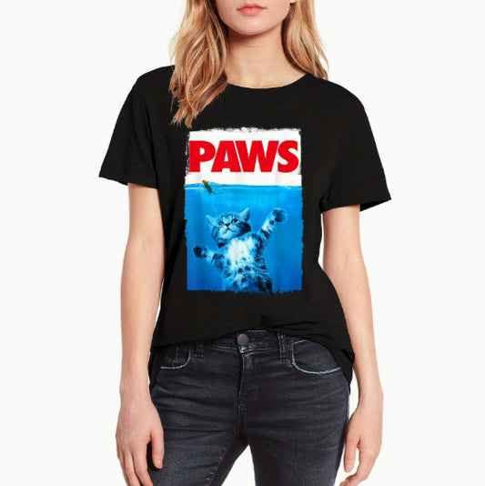 Cat-print Crew-neck T-shirt Casual Short-sleeve Top For Spring
