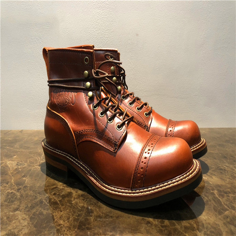 High-top Boots Leather All-match Mid-top Men's Shoes Trend