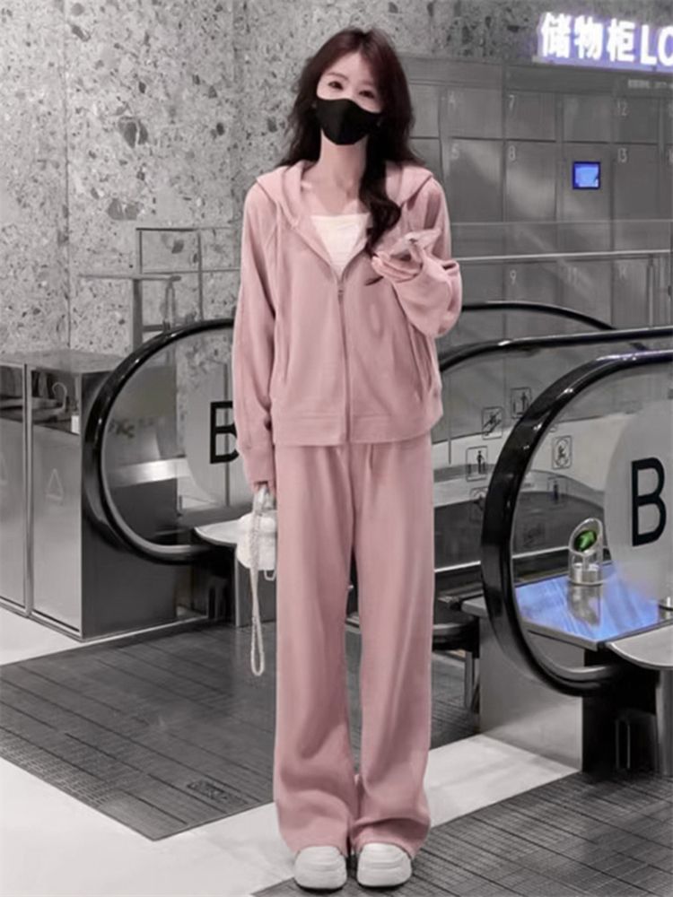Loose Fashion Hooded Sweatshirt Wide Leg Pants
